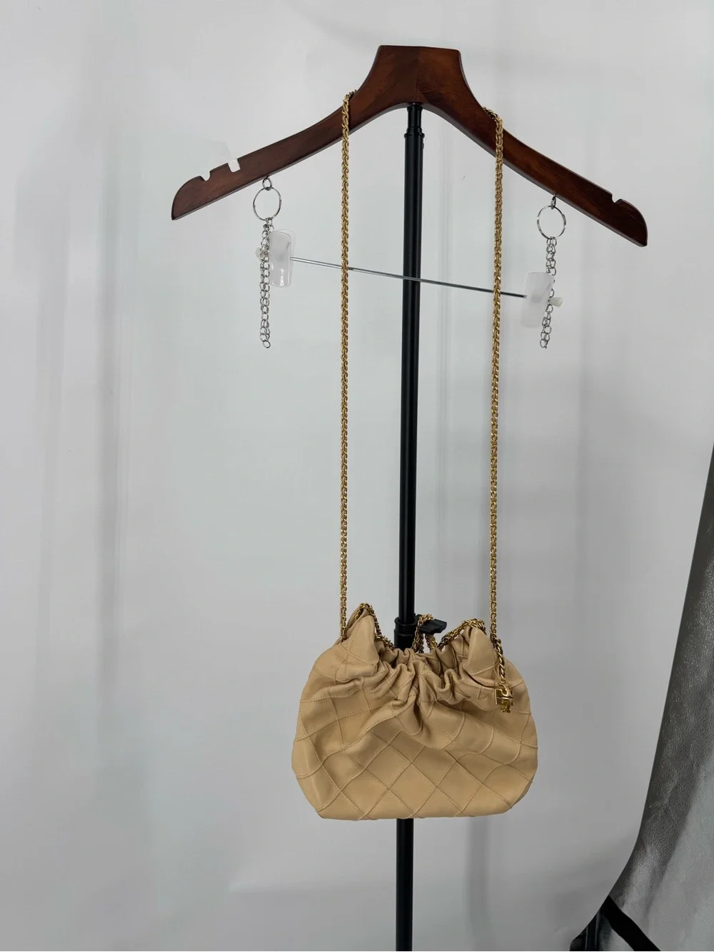 Designer-Inspired Cream Quilted Shoulder Bag with Chain Strap
